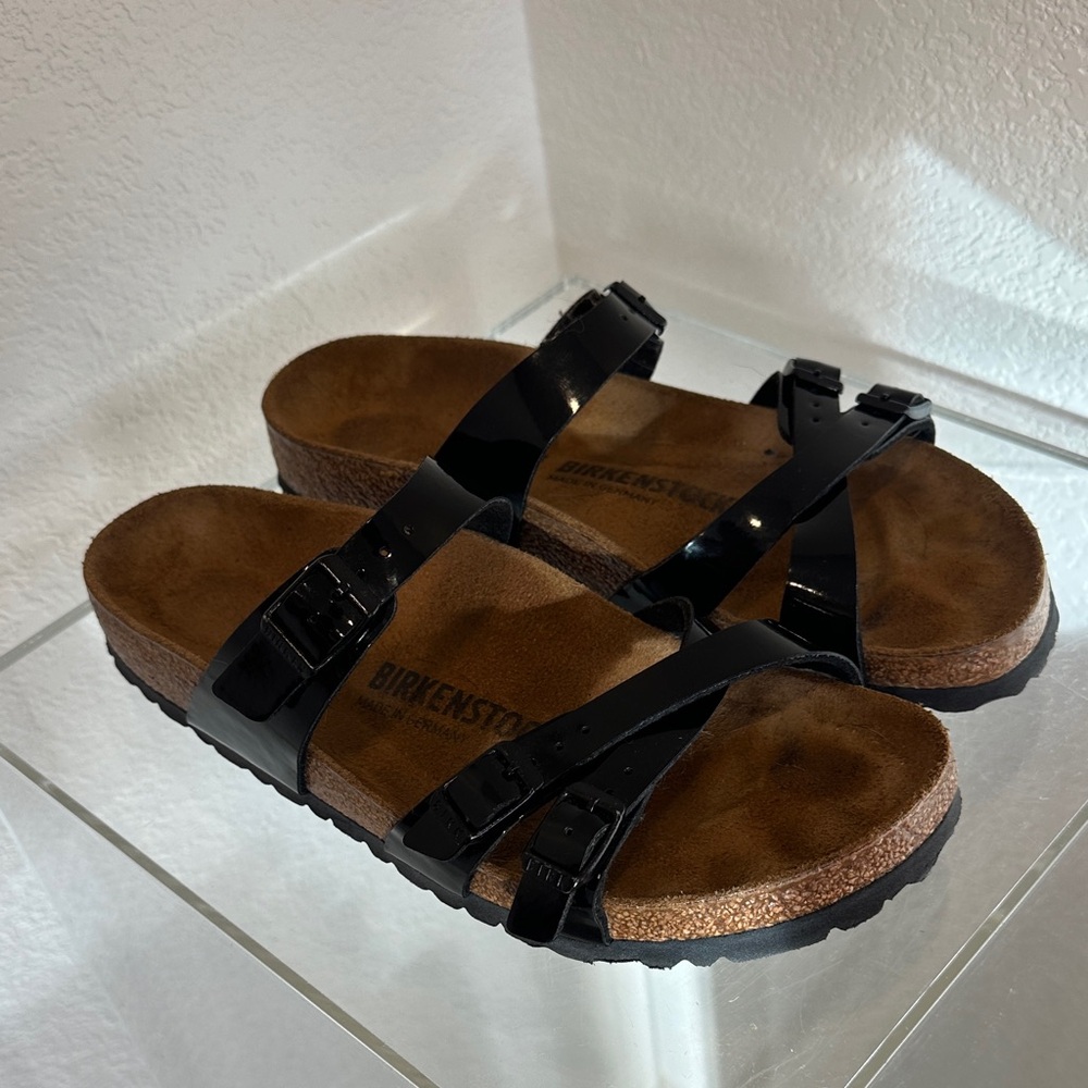 Birkenstock Glossy Black Cross-Strap Sandals